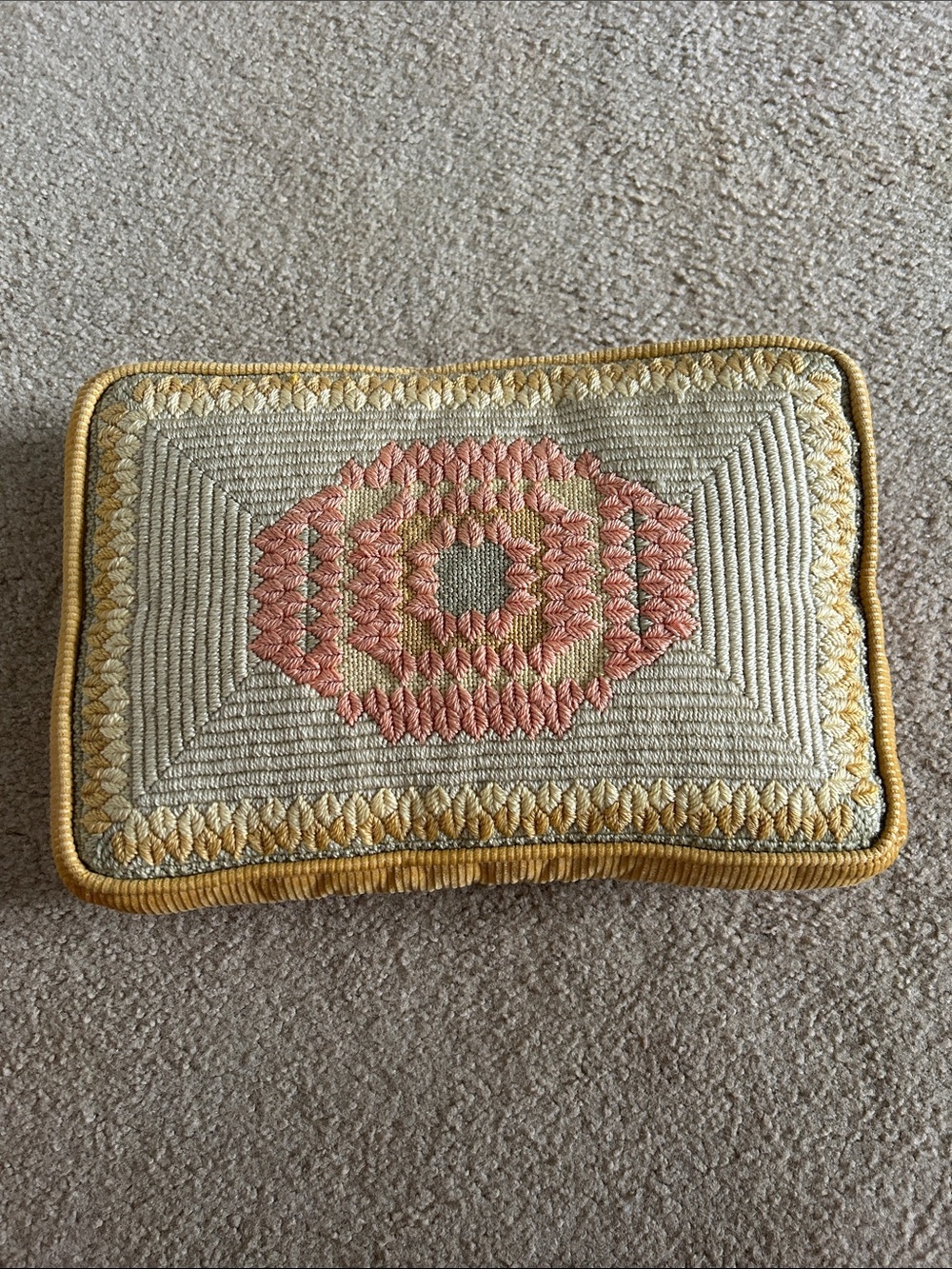 Vintage Handcrafted Cream /Peach /Deep Mustard Embroidered  Pillow
